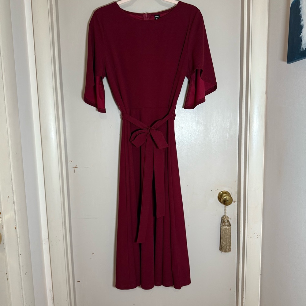 Shein Burgundy Cape Short Sleeve Midi Dress with Belt - Size XL